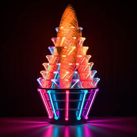 Premium AI Image | a_cone_shape_icecream_structure_with_colorful_neon