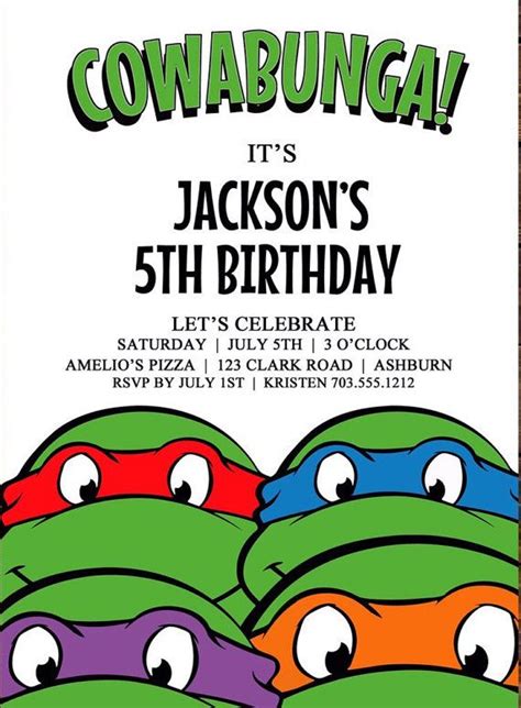 Ninja Turtles Birthday Invitation Birthday Party Invitations Ninjaturtles (FREE USB… | Ninja ...