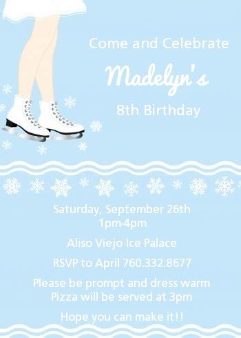 Ice Skating with Snowflakes Birthday Party Invitations | Candles and Favors