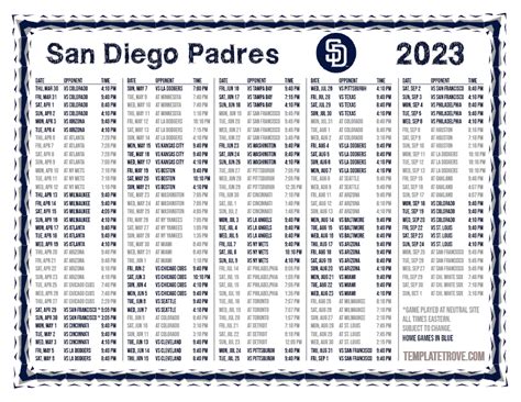 Printable 2023 San Diego Padres Schedule