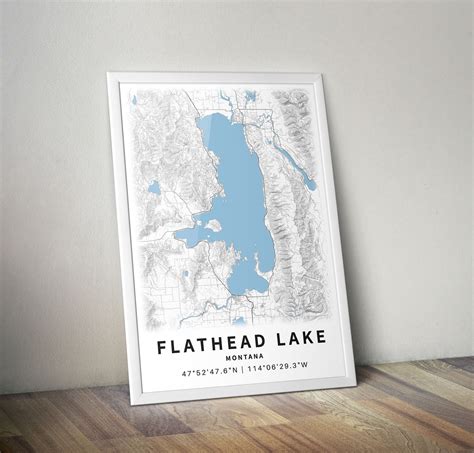 Printable Map of Flathead Lake Montana United States - Etsy