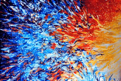 Fire and Ice Abstract Art Print Canvas · Creative Fabrica