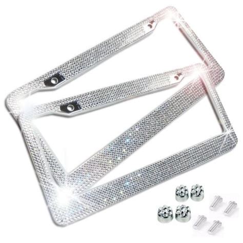 2x Metal License Plate Frame Bling Rhinestone Chrome Crystal Diamond | eBay