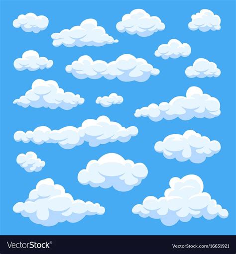 Cartoon clouds isolated on blue sky panorama vector collection. Cloudscape in blue sky, white ...