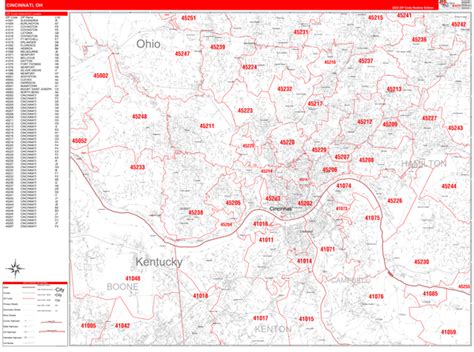 Cincinnati Ohio Zip Code Maps - Red Line