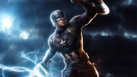 Avengers: Endgame, Captain America, Mjolnir, Hammer, Lightning, 8K, #172 Wallpaper