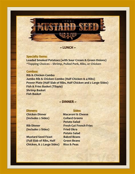 Mustard Seed menu in Atlanta, Georgia, USA