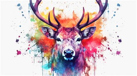 Premium AI Image | Deer head watercolor painting with colorful splash ...