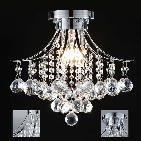 Raindrop Crystal Chandelier, Flush Mount Ceiling Light Fixture with 3 Lights for Bedroom Living ...