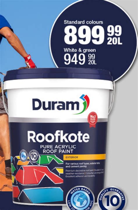 Duram Roofkote Pure Acrylic Roof Paint Standard Colours 20L offer at Mica