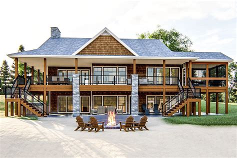 Plan 62792DJ: One-level Country Lake House Plan with Massive Wrap-around Deck | Craftsman style ...