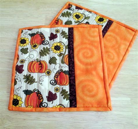 Fall/Autumn Mug Rugs Quilted Mug Rugs Snack Mats Pumpkin | Etsy