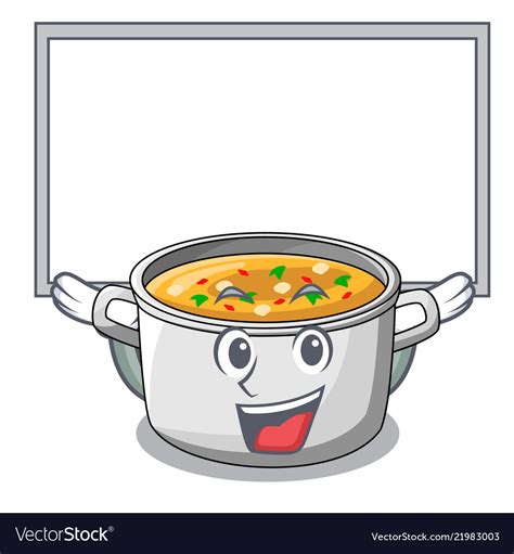 Up board vegetable soup with pasta in pot cartoon Vector Image