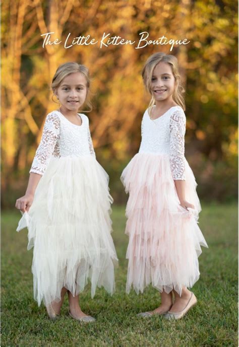 Blush Pink Tulle Flower Girl Dress, White Lace Flower Girl Dress ...