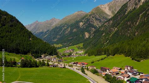 Famous village of Soelden in Austria - Solden from above - travel photography by drone Stock ...