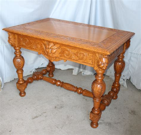 Bargain John's Antiques | Antique Victorian Carved top Oak Library Table - Bargain John's Antiques