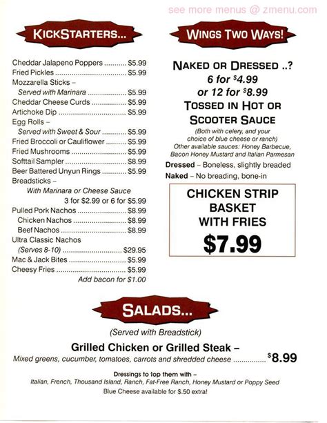 Online Menu of Scooters Pub And Eatery Restaurant, Clinton, Indiana, 47842 - Zmenu