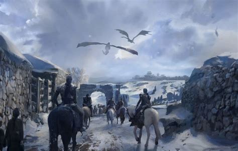 Wallpaper fantasy, winter, snow, horses, Game of Thrones, Winterfell ...