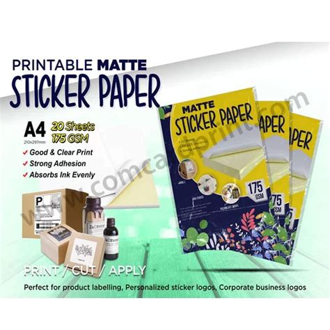 Printable Matte Sticker Paper A4 175gsm (20 Sheets) | 2 packs - Comcard