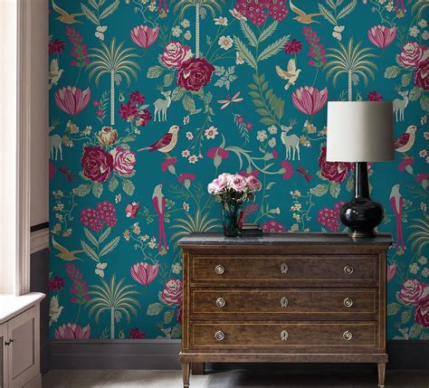 Teal Floral Galore Wallpaper | India Circus