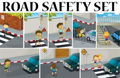 Free Vector | Different scenes with road safety