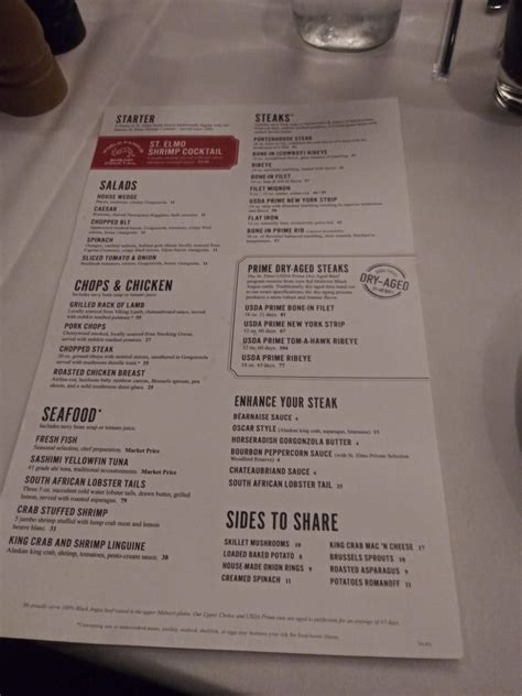 Menu at St. Elmo Steak House steakhouse, Indianapolis