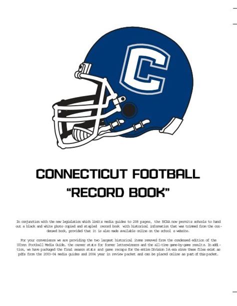 CONNECTICUT FOOTBALL â RECORD BOOKâ - UConn Huskies