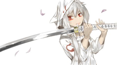 Anime character wearing white top holding katana wallpaper HD wallpaper | Wallpaper Flare