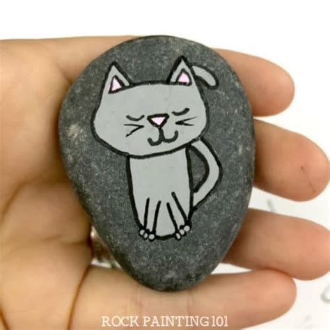 How to paint a cat to make a cute painted rock - Rock Painting 101