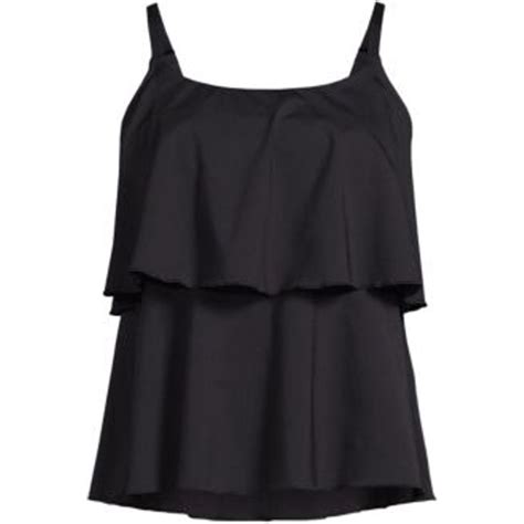 Lands' End Women's Chlorine Resistant Scoop Neck Tiered Tankini Swimsuit Top Black Black • Price