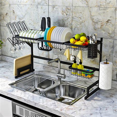 Buy Over The Sink Dish Drying Rack Adjustable (33.5"-41.3") + Roll Up Dish Drying Rack , Large ...