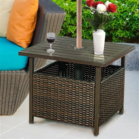 Brown Rattan Wicker Steel Side Table Deck Garden Patio Pool Furniture | Walmart Canada