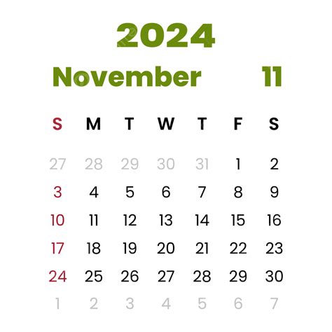 November 2024 Calendar Display Simple Style Vector, 2024 Calendar, Simple Calendar, Transparent ...