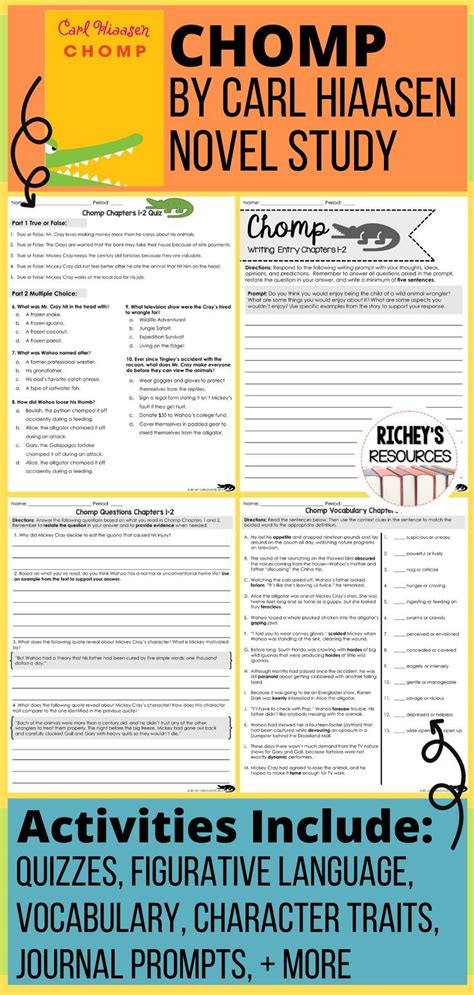 Chomp by Carl Hiaasen Novel Study and Quizzes Digital and Print