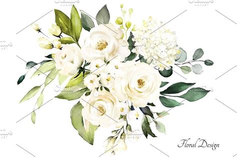 White roses. Watercolor floral set in 2020 | Floral watercolor, Floral sets, Watercolor rose