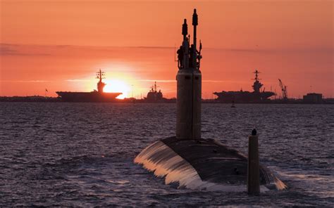 Download wallpapers nuclear submarine, US Navy, sunset, sea, nuclear ...