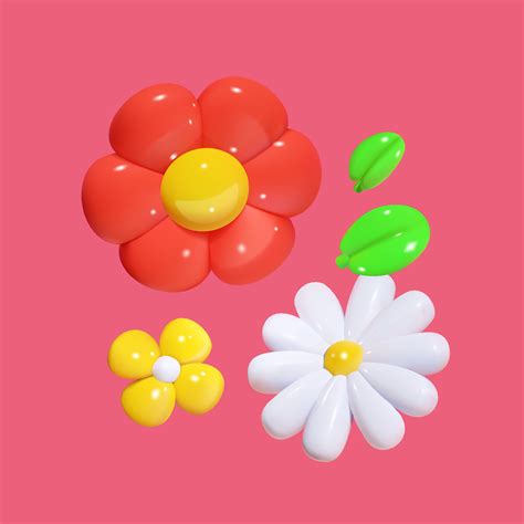 3d vector colorful flower collection. Nature elements isolated ...