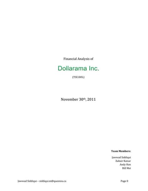 Financial Analysis of Dollarama (DOL) | PDF