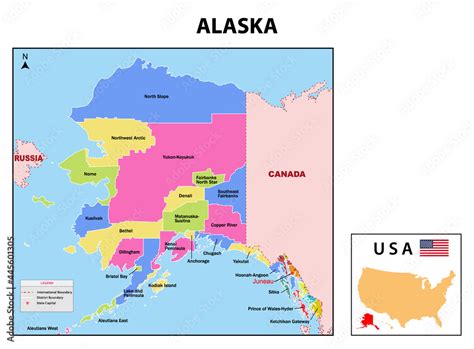 Alaska Map. State and district map of Alaska. Administrative and ...