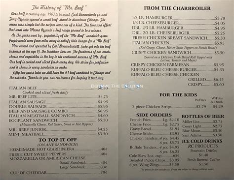 The Original Mr Beef Homer Glen (Scanned Menu With Prices)