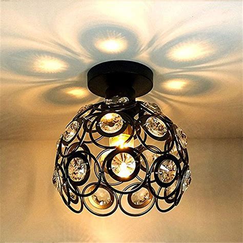 Antique Black Metal Crystal Hollow Semi Flush Mount Ceiling Light E26 Bulb Socket 40W Painted ...