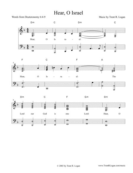 Hear, O Israel by Trent R. Logan Sheet Music for Piano, Vocal & Guitar ...