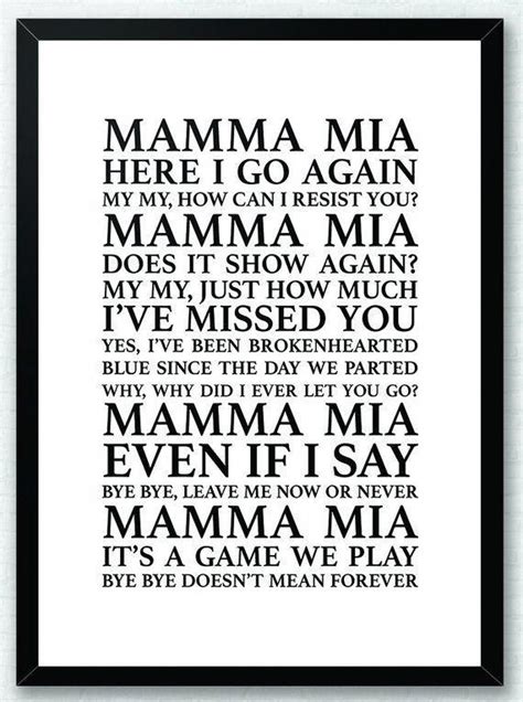 Mama Mia ABBA Song Lyrics Typography Print Poster Artwork | Etsy # ...