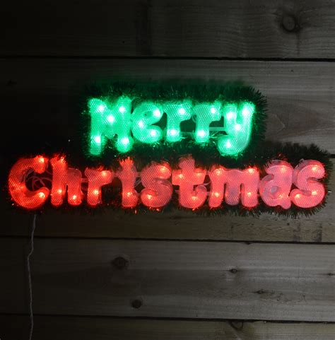 50cm Red and Green Merry Christmas Light Up LED Sign With Green Garland Trim | eBay