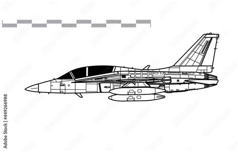 KAI T-50 Golden Eagle. Vector drawing of advanced jet trainer aircraft. Side view. Image for ...