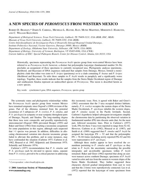 (PDF) A New Species of Peromyscus from Western Mexico