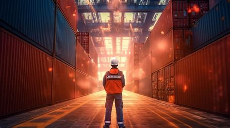 Premium AI Image | Industrial worker working in port with container ...