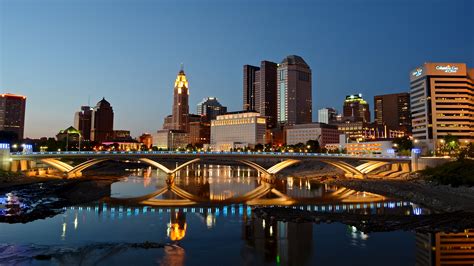 Wallpaper : street, city, bridge, blue, columbus, sunset, Ohio, sky, urban, reflection, water ...