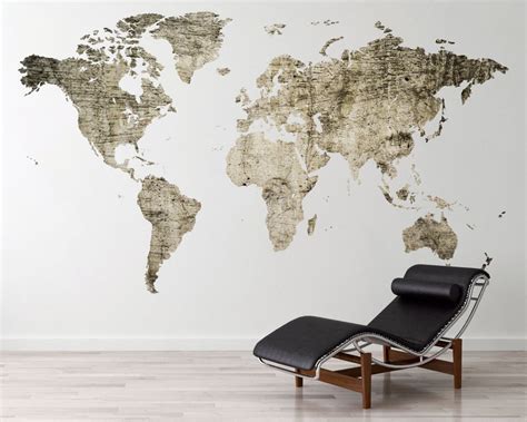 World Map Wall Sticker Large Map Decal Abstract Wall Decor - Etsy