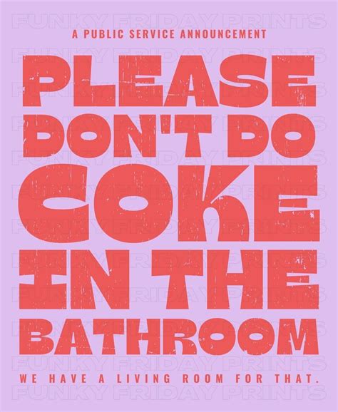 Please Don't Do Coke in the Bathroom Wall Print, Retro Bathroom Wall Decor, Digital Download ...